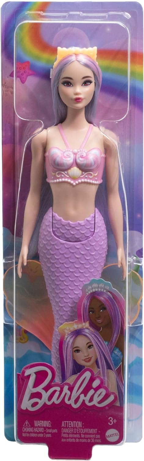 imageBarbie Mermaid Doll with Pink amp Lilac Fantasy Hair amp Headband Accessory Toy with ShellInspired Bodice amp Lavender Tail