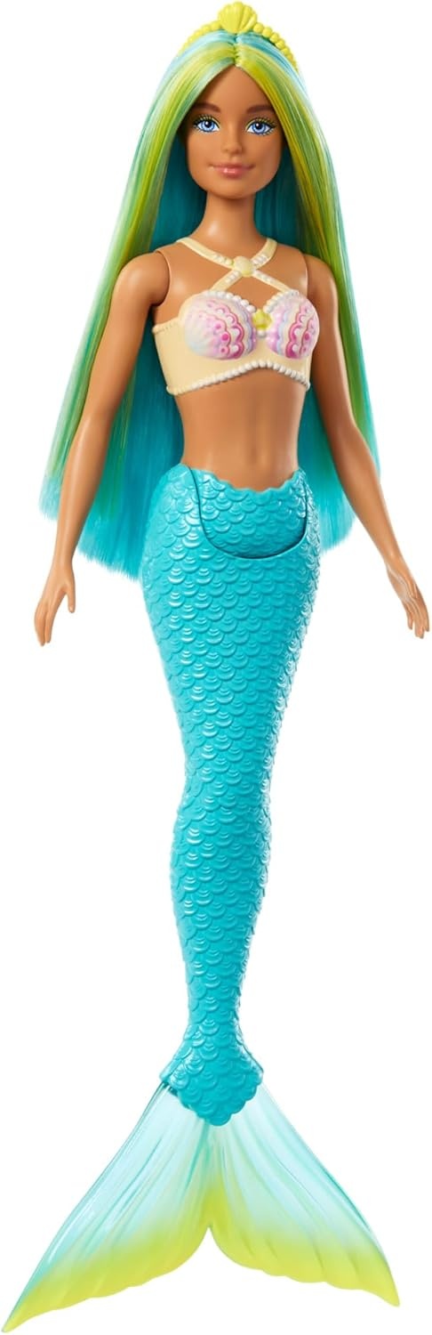 imageBarbie Mermaid Doll with TwoTone Blue amp Yellow Fantasy Hair amp Headband Accessory Toy with Shell Bodice amp Turquoise Tail