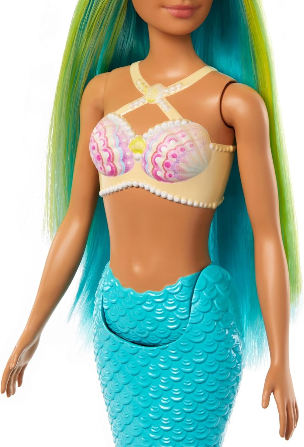 imageBarbie Mermaid Doll with TwoTone Blue amp Yellow Fantasy Hair amp Headband Accessory Toy with Shell Bodice amp Turquoise Tail