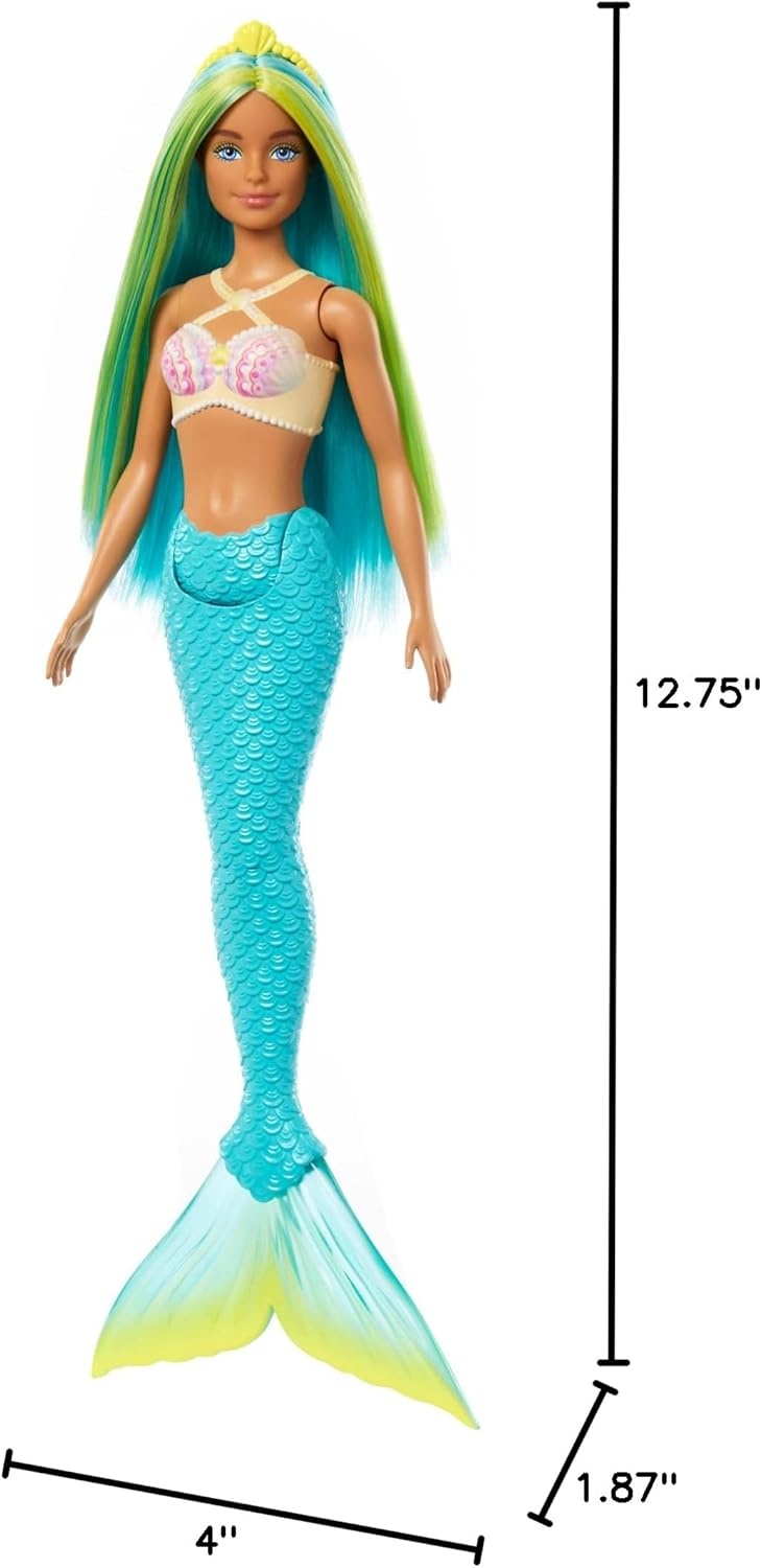 imageBarbie Mermaid Doll with TwoTone Blue amp Yellow Fantasy Hair amp Headband Accessory Toy with Shell Bodice amp Turquoise Tail
