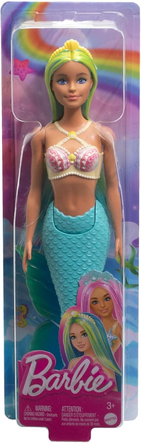 imageBarbie Mermaid Doll with TwoTone Blue amp Yellow Fantasy Hair amp Headband Accessory Toy with Shell Bodice amp Turquoise Tail