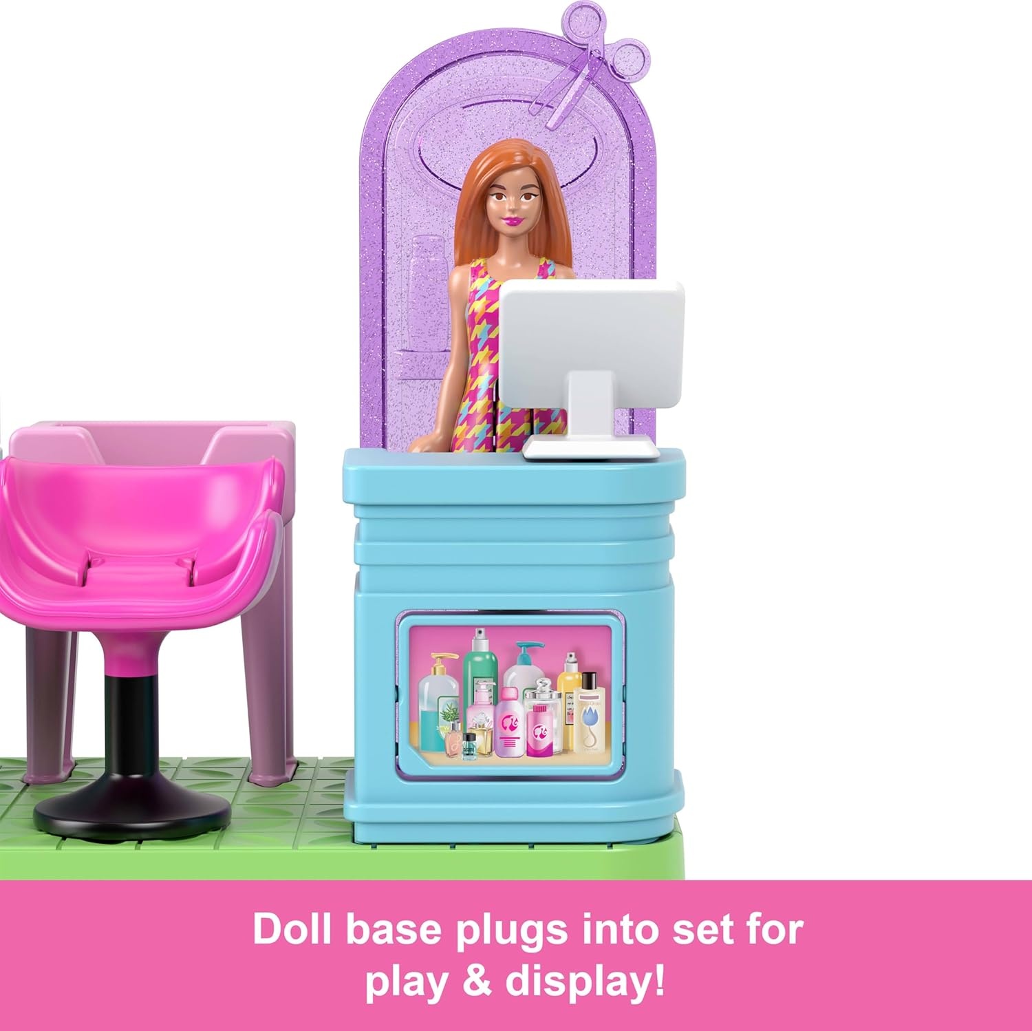 imageBarbie Mini BarbieLand Collectible Hair Salon Playset with 15Inch Doll Style Station with Mirror Shampoo Area and Reception Desk for Storytelling Play