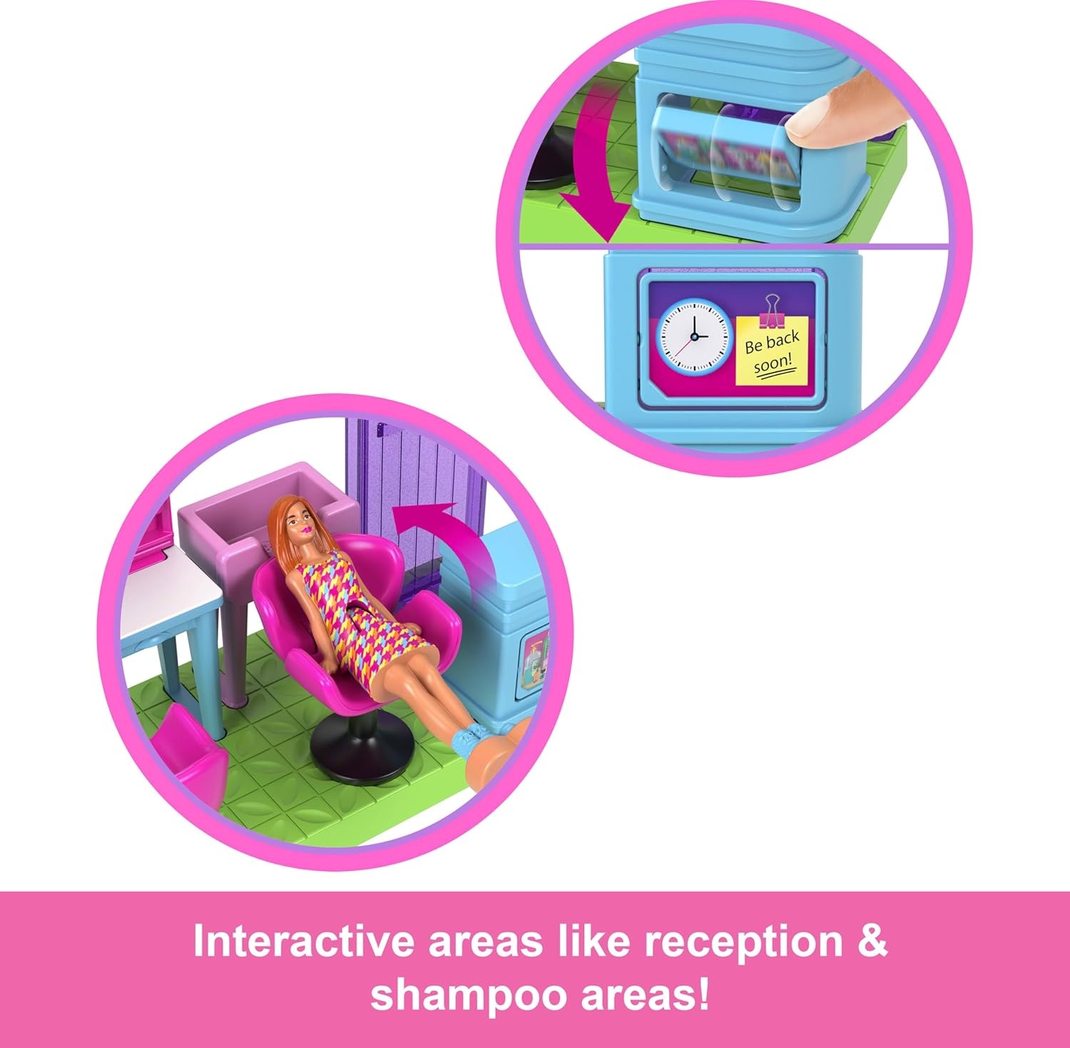 imageBarbie Mini BarbieLand Collectible Hair Salon Playset with 15Inch Doll Style Station with Mirror Shampoo Area and Reception Desk for Storytelling Play