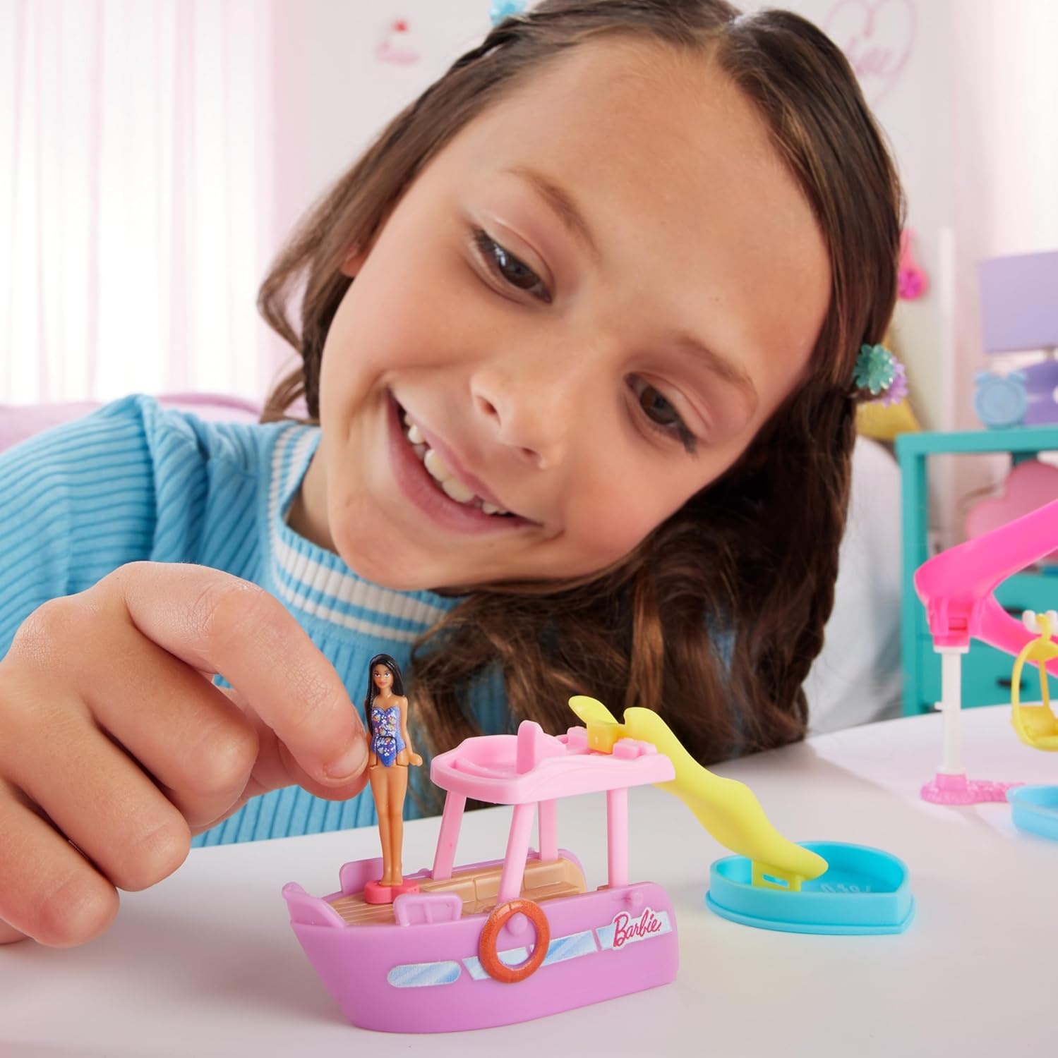 imageBarbie Mini BarbieLand Playsets with Toy Vehicle amp 15inch Doll Dream Boat with ColorChange Surprise