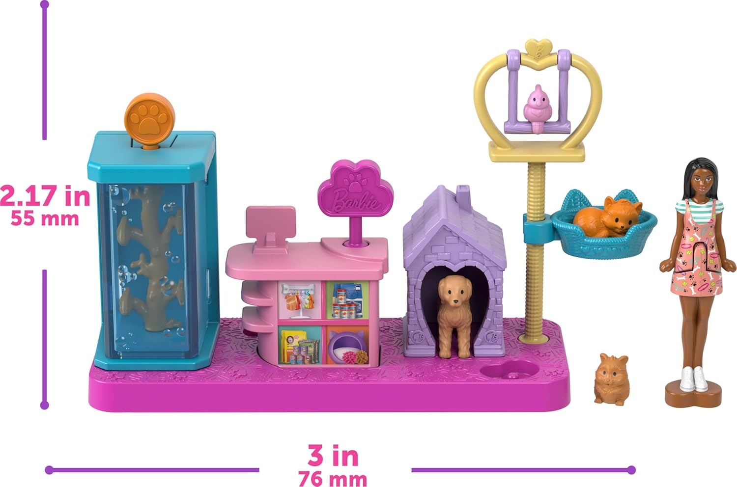 imageBarbie Mini Land DreamHouse amp 3 Playsets with 4 15Inch Dolls Doll House Furniture amp Accessories Includes Pet Boutique Hair Salon amp Supermarket