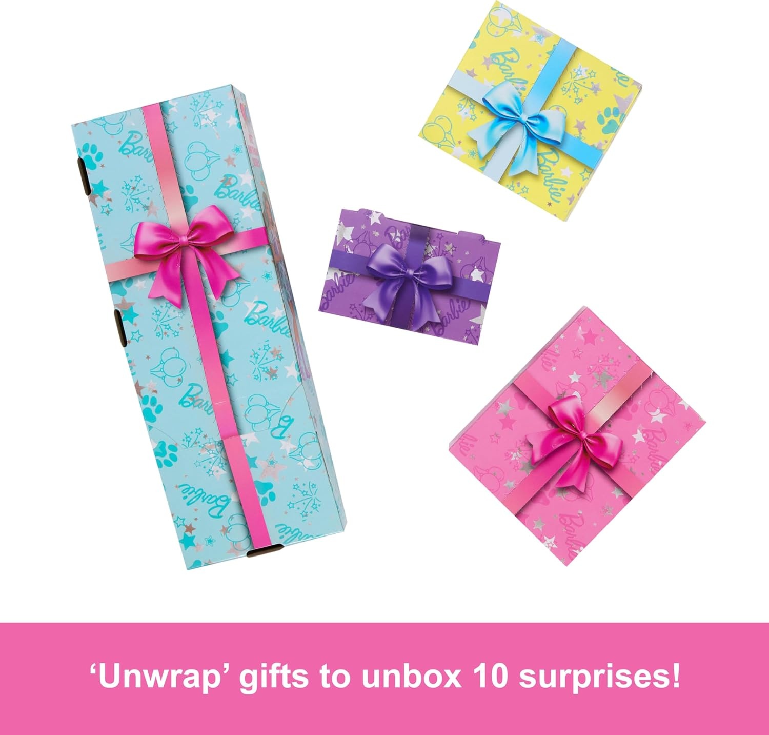 imageBarbie Party Unboxed Doll amp Accessories Pet Birthday Series Party Stars Set with 10 Surprises Including Color Change amp CakeDecorating ActivityMulticolor