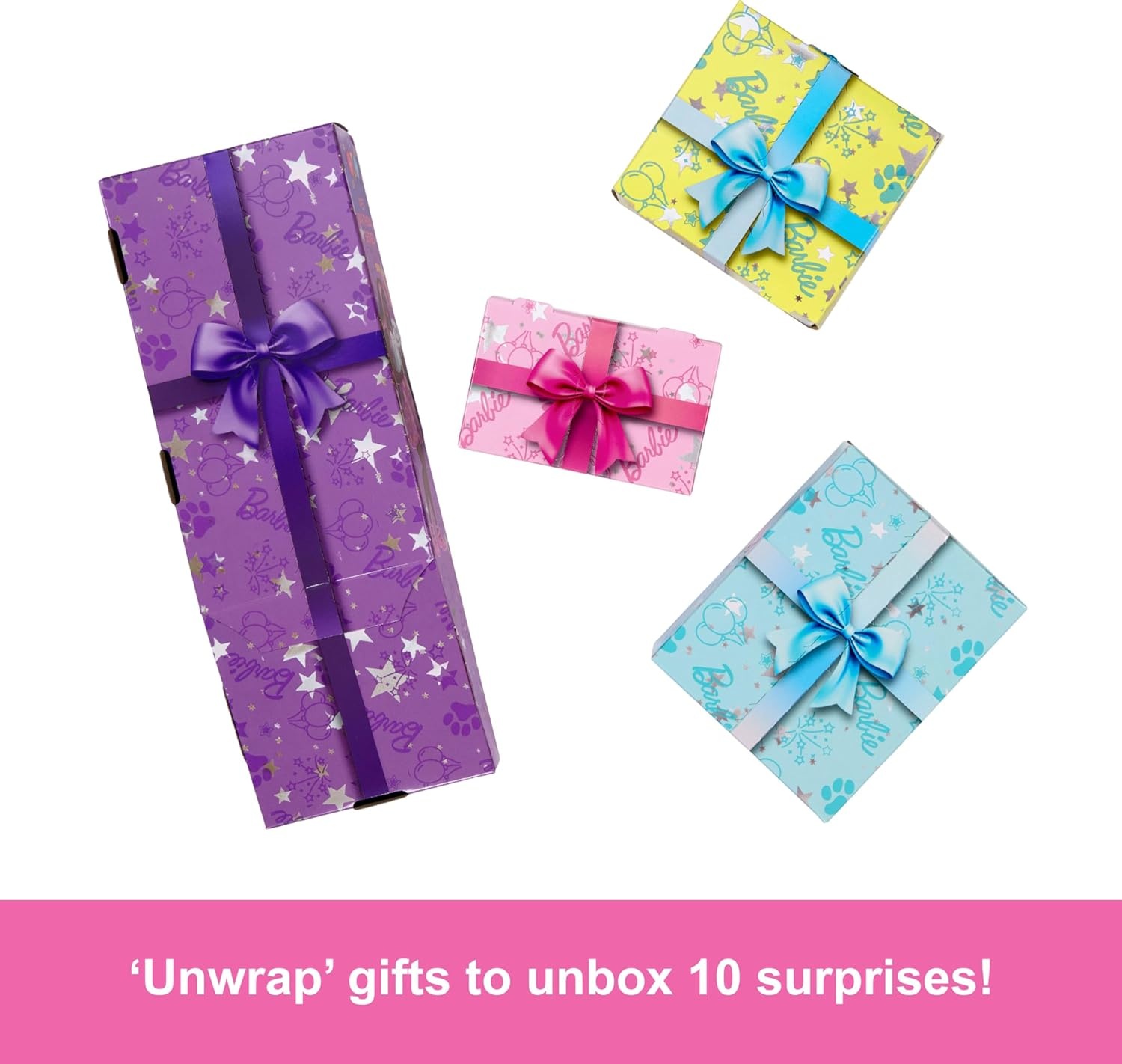 imageBarbie Party Unboxed Doll amp Accessories Pet Birthday Series Shimmerin Hearts Set with 10 Surprises Including Color Change amp CakeDecorating Activity