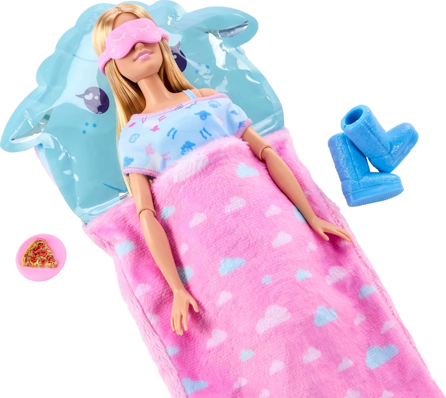 imageBarbie Party Unboxed Doll amp Accessories Sleepover Reveal Series with 7 Surprises Including GlowinTheDark Activity Blue Pajama DollBlue