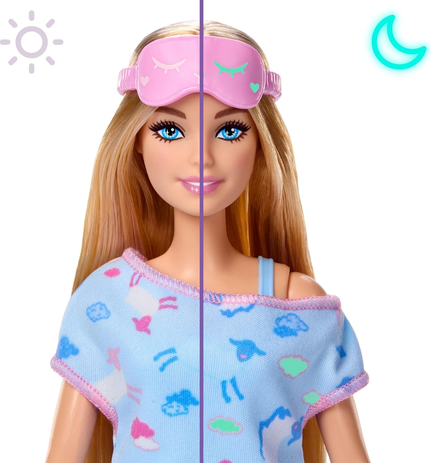 imageBarbie Party Unboxed Doll amp Accessories Sleepover Reveal Series with 7 Surprises Including GlowinTheDark Activity Blue Pajama DollBlue