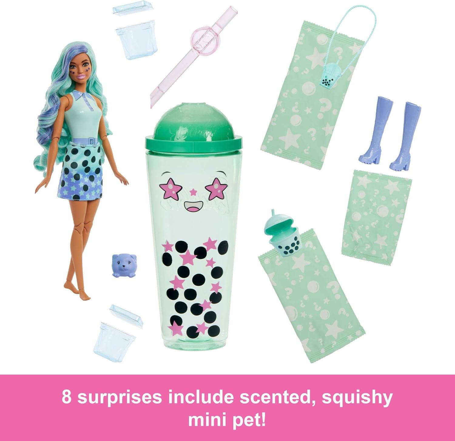 imageBarbie Pop Reveal Bubble Tea Series Doll amp Accessories with Pet 8 Surprises Include Color Change Cup with Storage Styles May VaryGreen Tea
