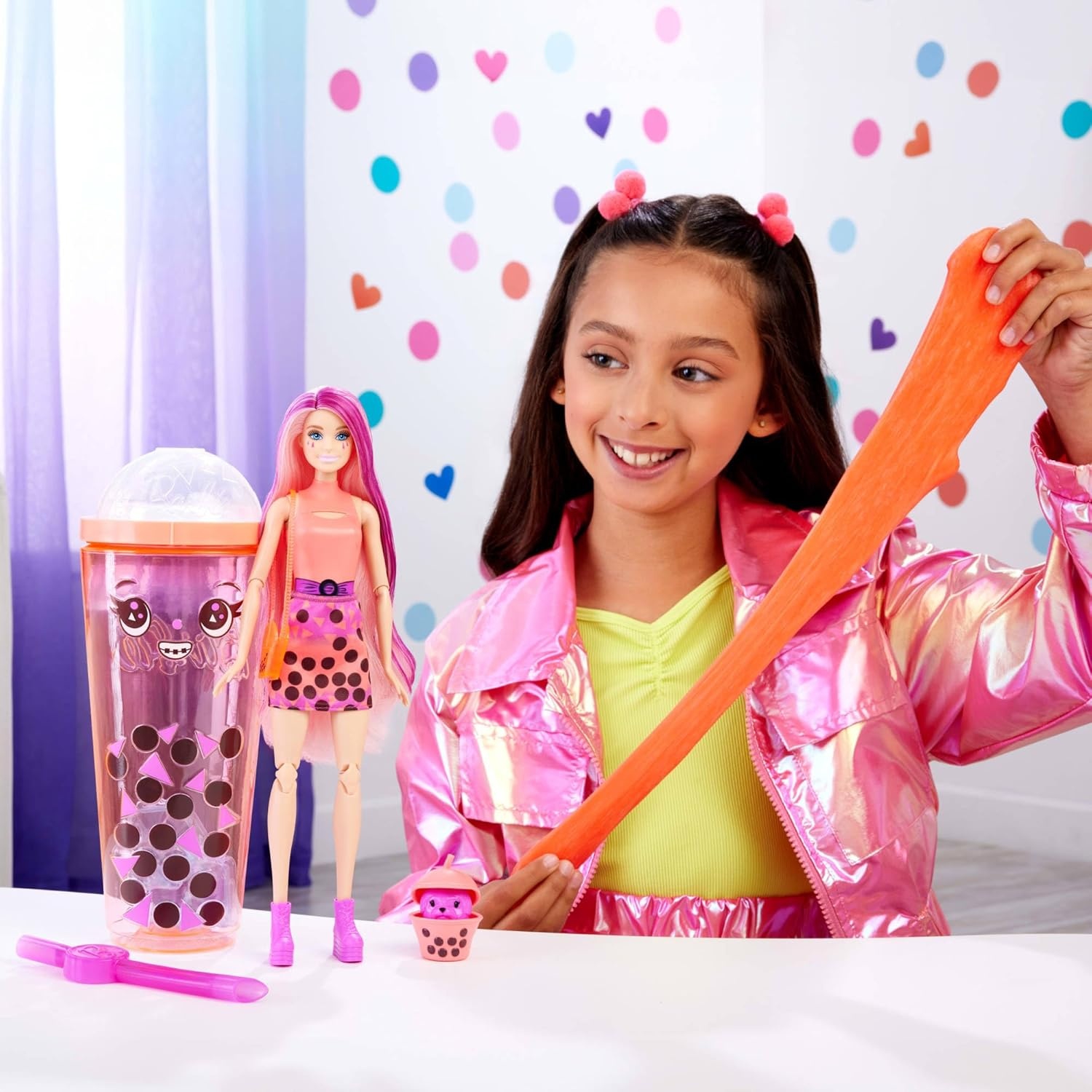 imageBarbie Pop Reveal Bubble Tea Series Doll amp Accessories with Pet 8 Surprises Include Color Change Cup with Storage Styles May VaryMango Mochi