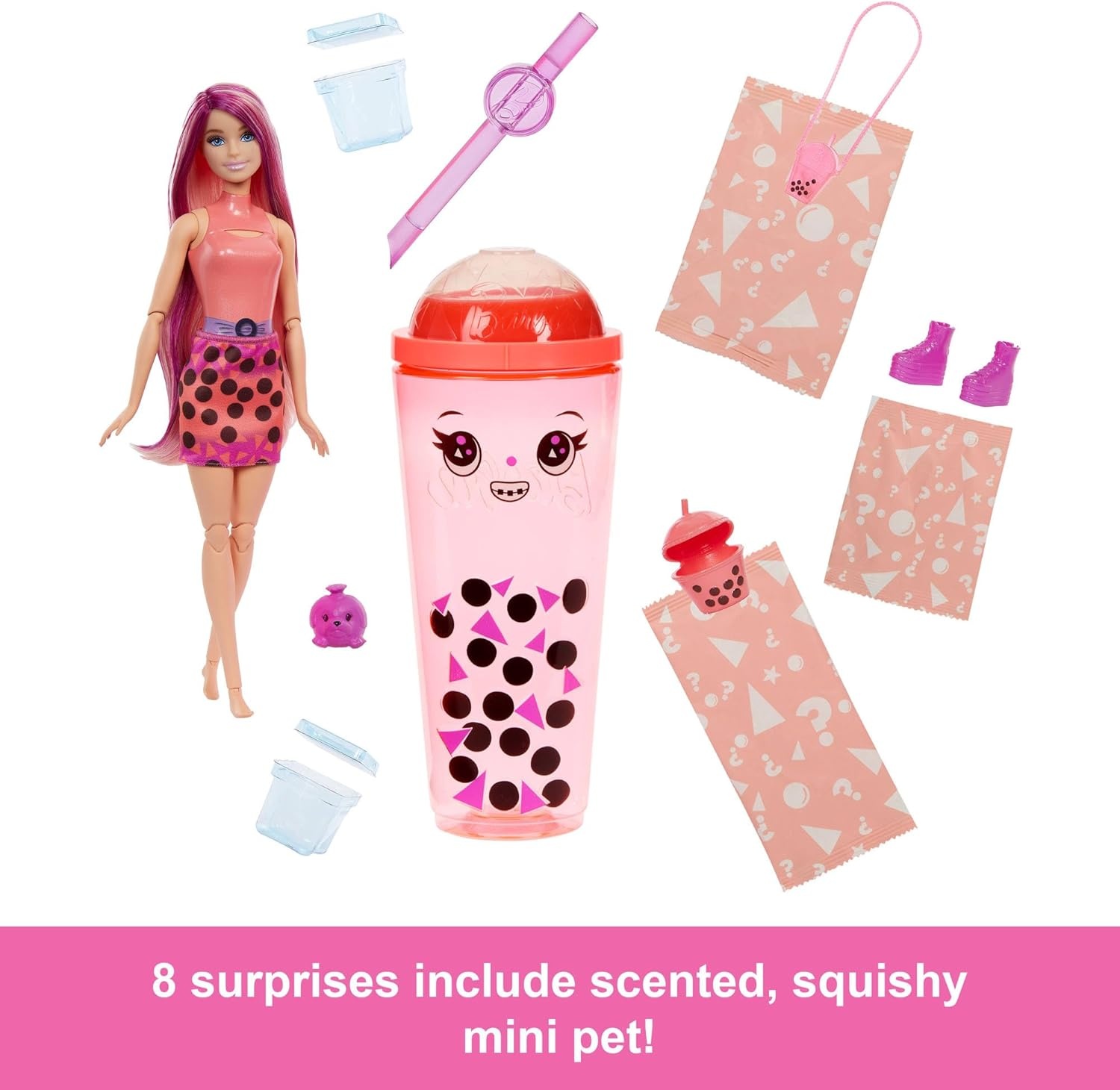 imageBarbie Pop Reveal Bubble Tea Series Doll amp Accessories with Pet 8 Surprises Include Color Change Cup with Storage Styles May VaryMango Mochi