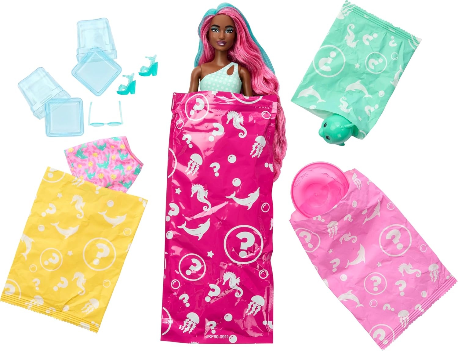 imageBarbie Pop Reveal Doll amp Accessories Sea Slushy Series Fashion Doll amp Pet 8 Surprises Includes Sensory Slime and Color Change HairPink