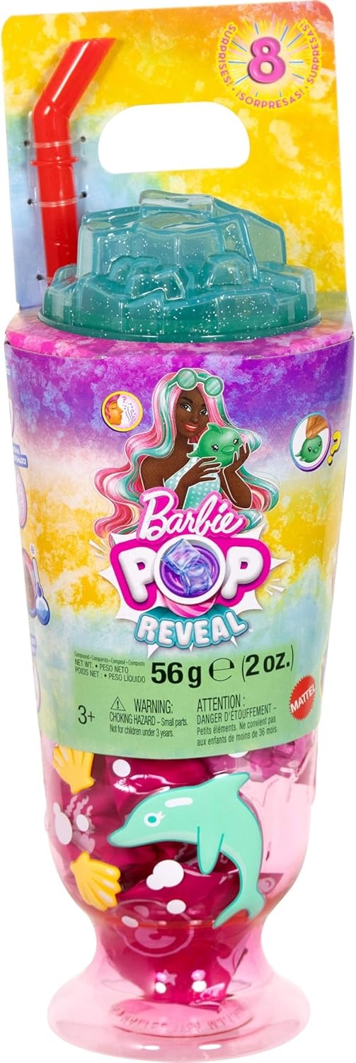 imageBarbie Pop Reveal Doll amp Accessories Sea Slushy Series Fashion Doll amp Pet 8 Surprises Includes Sensory Slime and Color Change HairPink