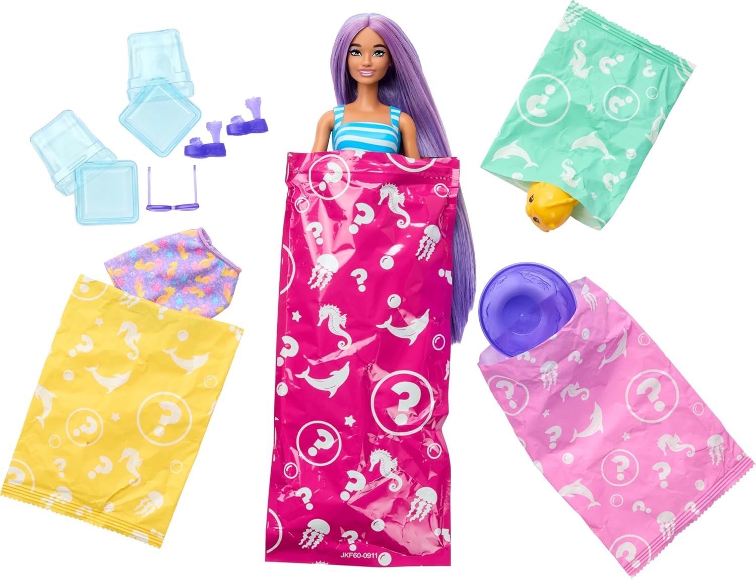 imageBarbie Pop Reveal Doll amp Accessories Sea Slushy Series Fashion Doll amp Pet 8 Surprises Includes Sensory Slime and Color Change HairPurple