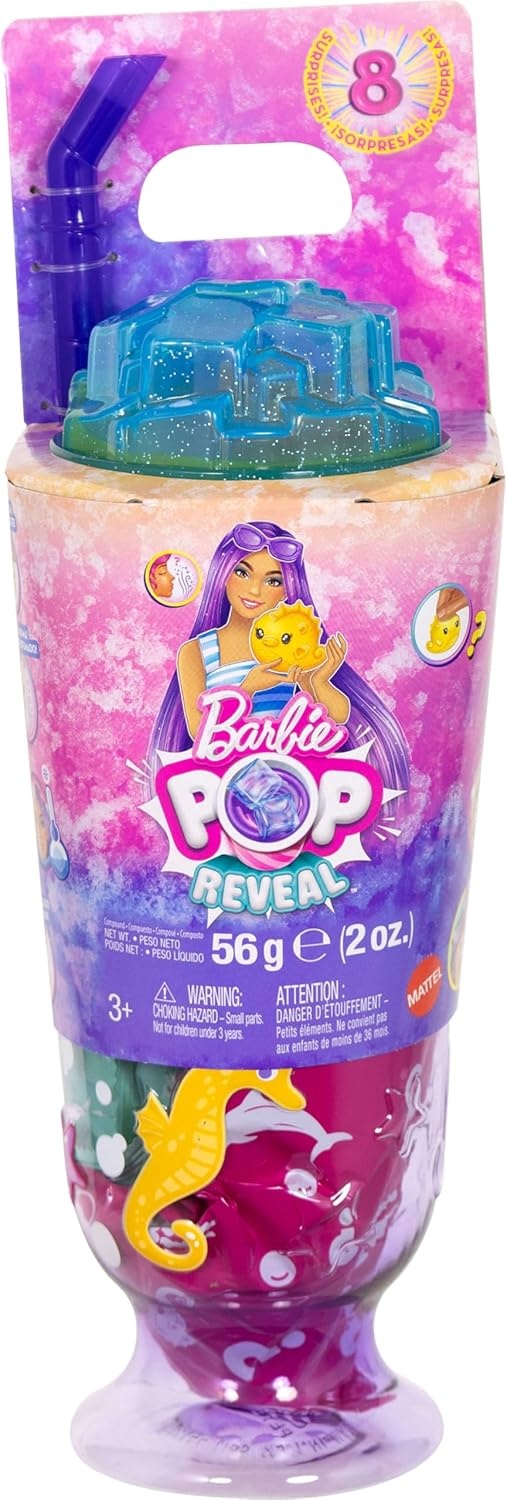 imageBarbie Pop Reveal Doll amp Accessories Sea Slushy Series Fashion Doll amp Pet 8 Surprises Includes Sensory Slime and Color Change HairPurple