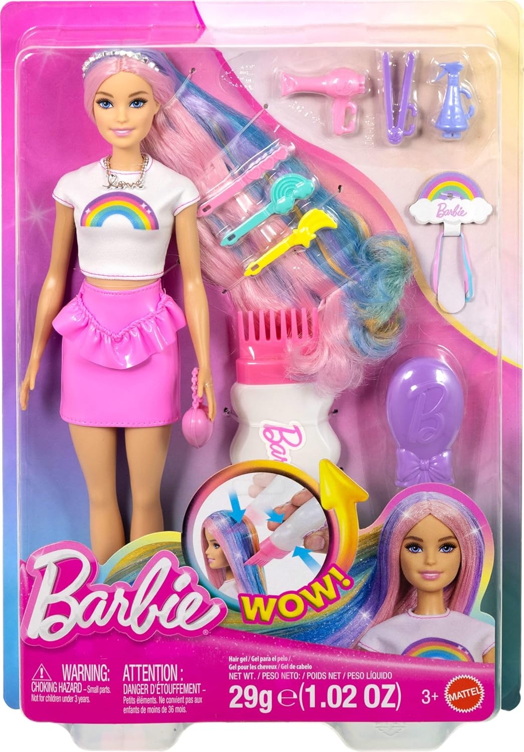 imageBarbie Rainbow Sparkle Hair Doll ExtraLong and Colorful Hair with 12 Styling Accessories Like Glitter Tube Brush Clips Dryer and MoreBarbie 1