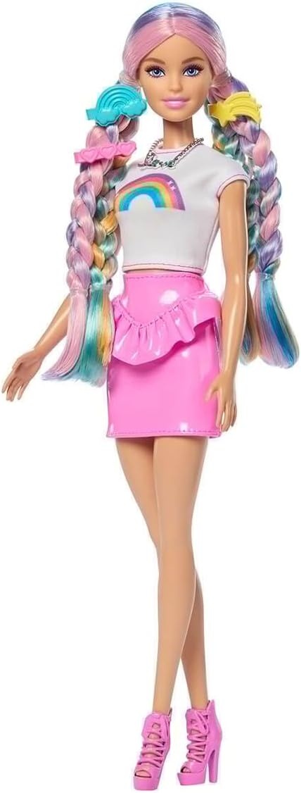 imageBarbie Rainbow Sparkle Hair Doll ExtraLong and Colorful Hair with 12 Styling Accessories Like Glitter Tube Brush Clips Dryer and MoreBarbie 1