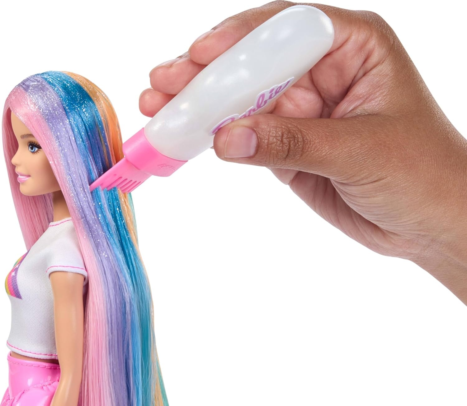 imageBarbie Rainbow Sparkle Hair Doll ExtraLong and Colorful Hair with 12 Styling Accessories Like Glitter Tube Brush Clips Dryer and MoreBarbie 1