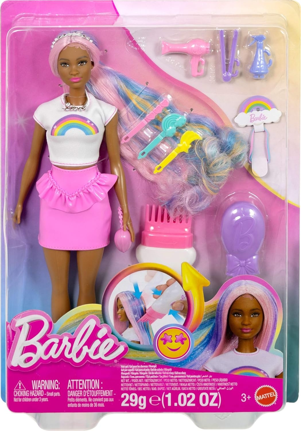 imageBarbie Rainbow Sparkle Hair Doll ExtraLong and Colorful Hair with 12 Styling Accessories Like Glitter Tube Brush Clips Dryer and MoreBarbie 2