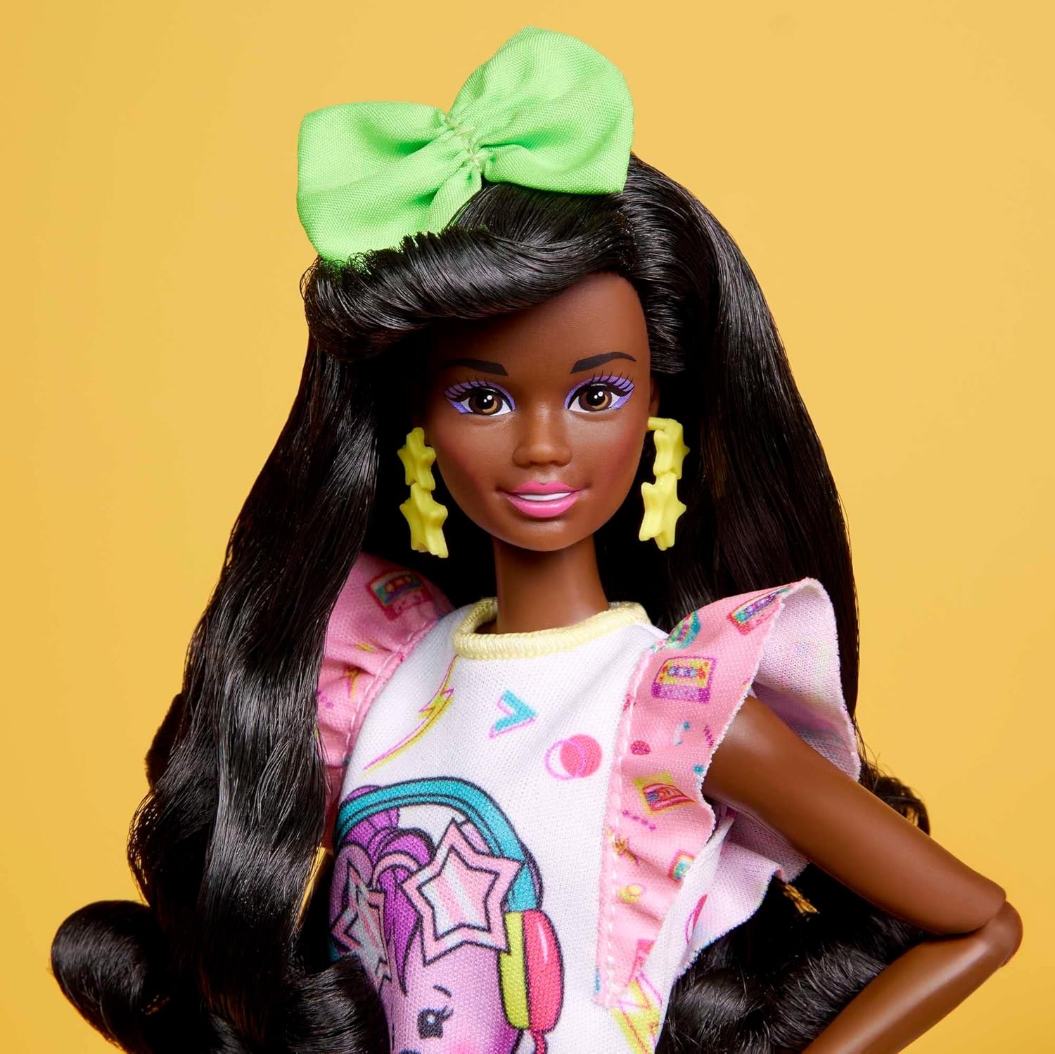 imageBarbie Rewind Doll amp Accessories with Curly Black Hair amp 1980sinspired Slumber Party Outfit Collectible amp DisplayableBlack purple