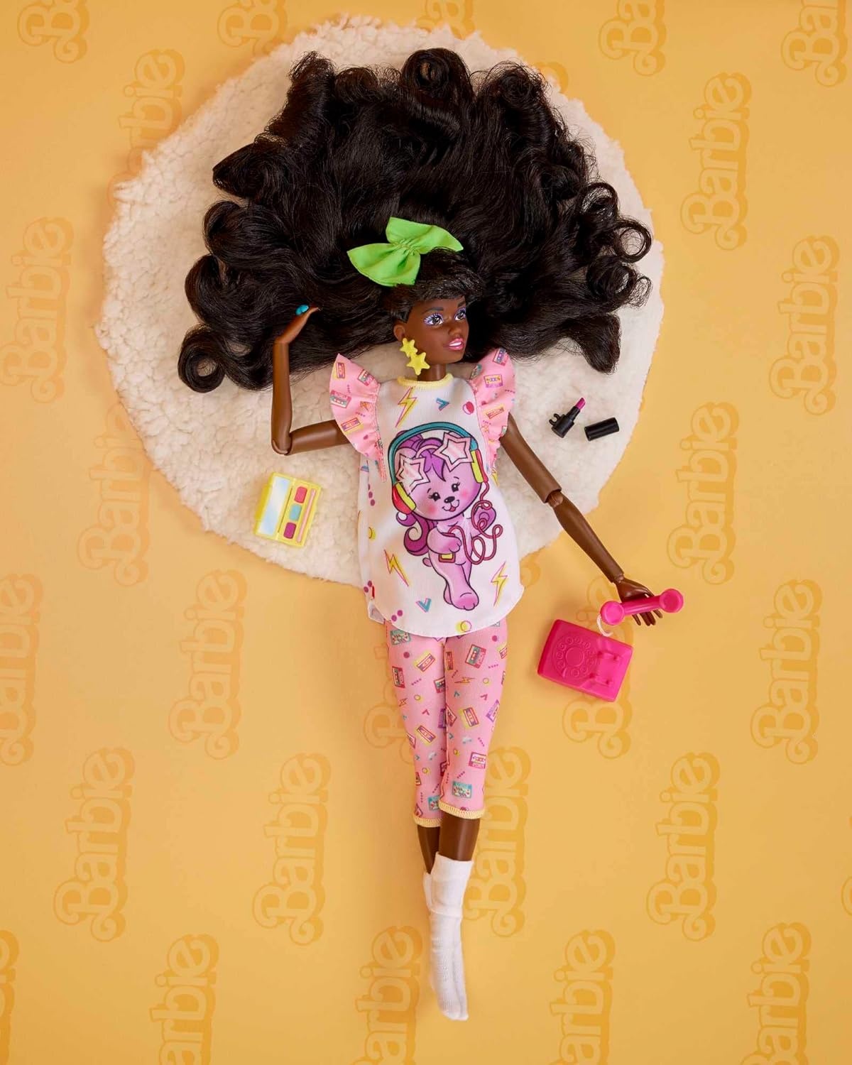 imageBarbie Rewind Doll amp Accessories with Curly Black Hair amp 1980sinspired Slumber Party Outfit Collectible amp DisplayableBlack purple