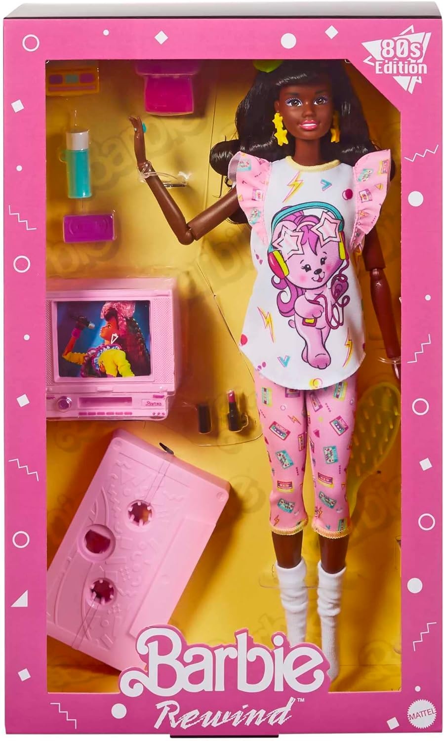 imageBarbie Rewind Doll amp Accessories with Curly Black Hair amp 1980sinspired Slumber Party Outfit Collectible amp DisplayableBlack purple
