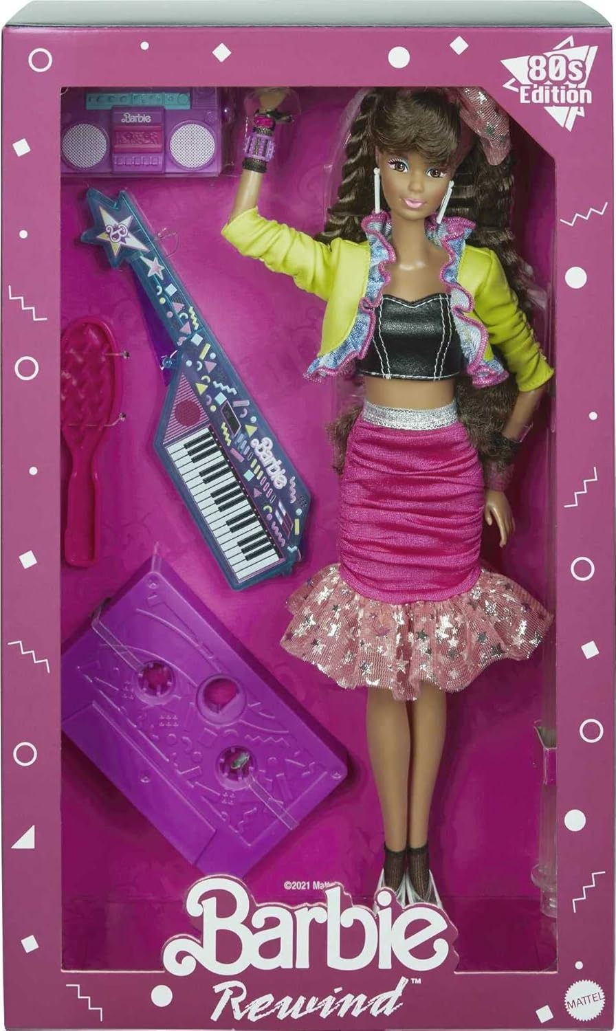 imageBarbie Rewind Doll amp Accessories with Curly Black Hair amp 1980sinspired Slumber Party Outfit Collectible amp DisplayablePink white