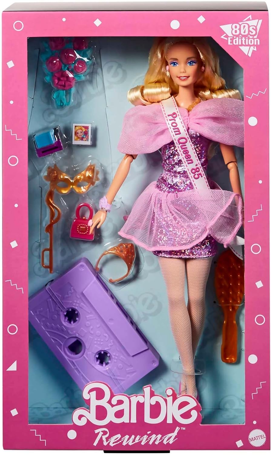 imageBarbie Rewind Doll amp Accessories with Curly Blonde Hair amp 1980sinspired Prom Queen Outfit Collectible amp DisplayableProm Night