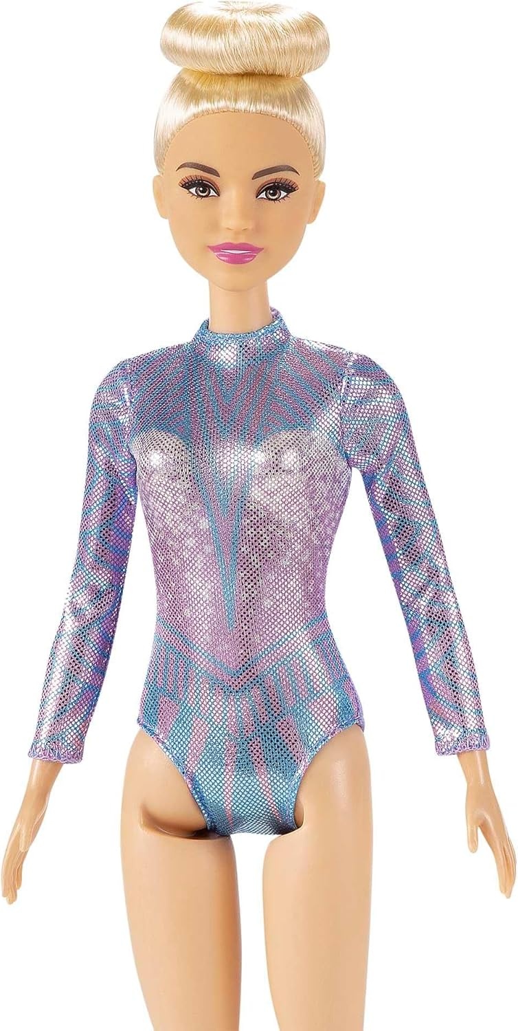 imageBarbie Rhythmic Gymnast Blonde Doll 12in3040cm with Colorful Metallic Leotard 2 Clubs amp Ribbon Accessory Great Gift for Ages 3 Years Old amp Up