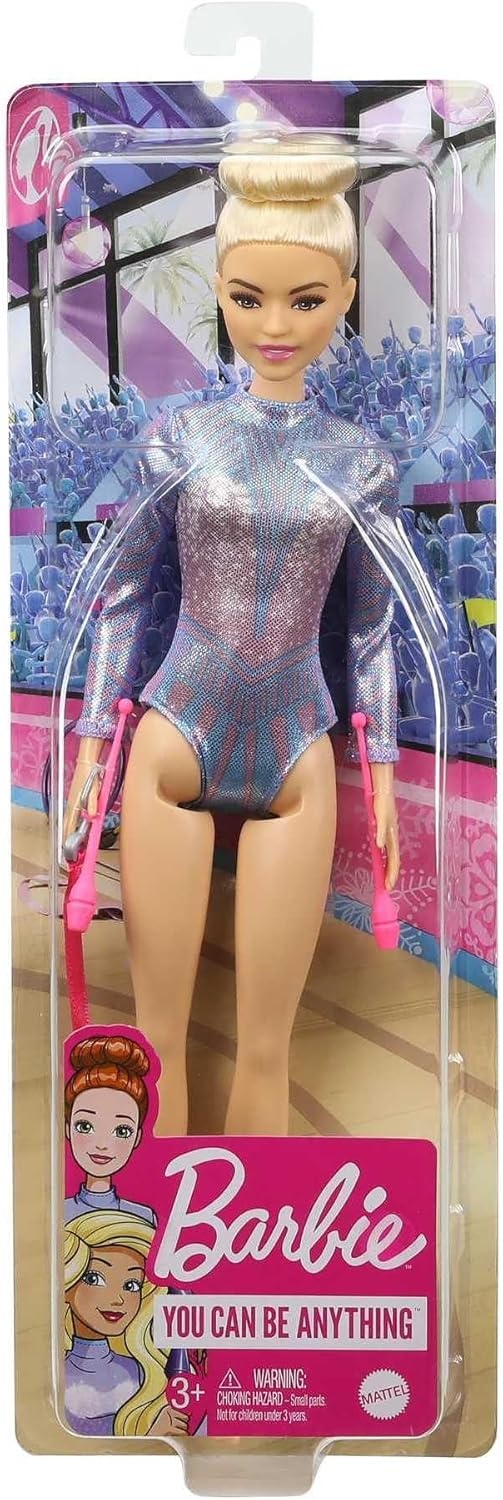 imageBarbie Rhythmic Gymnast Blonde Doll 12in3040cm with Colorful Metallic Leotard 2 Clubs amp Ribbon Accessory Great Gift for Ages 3 Years Old amp Up