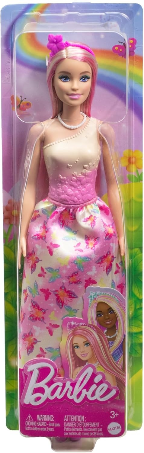 imageBarbie Royal Doll with Pink amp Blonde Fantasy Hair Colorful Accessories Pink Ombre Bodice amp ButterflyPrint SkirtMulticolor