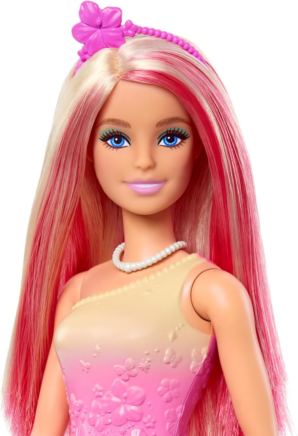 imageBarbie Royal Doll with Pink amp Blonde Fantasy Hair Colorful Accessories Pink Ombre Bodice amp ButterflyPrint SkirtMulticolor