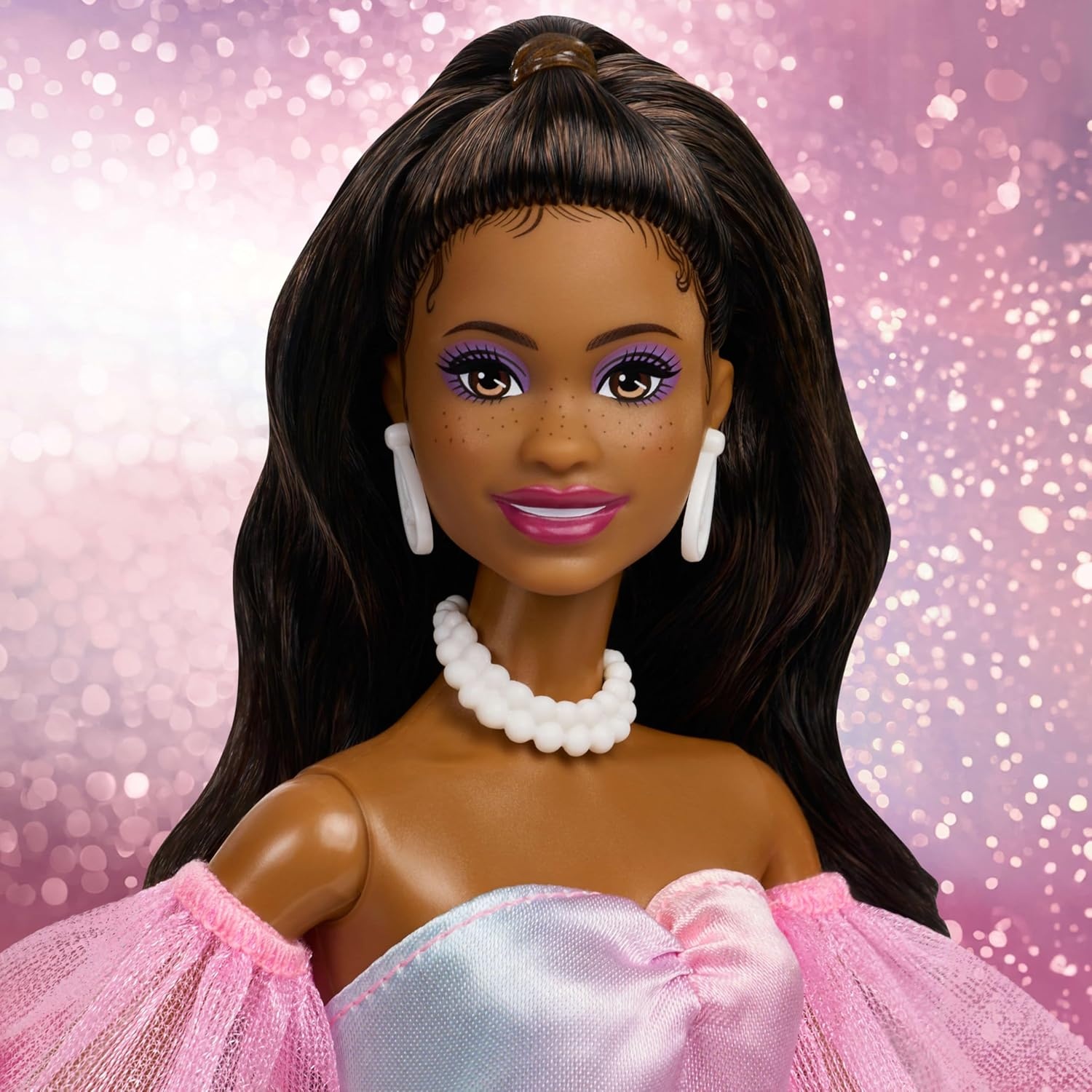 imageBarbie Signature Birthday Wishes Fashion Doll with Black Hair in Dress with Pastel Rainbow Effect Collectible Toy with Giftable Packaging