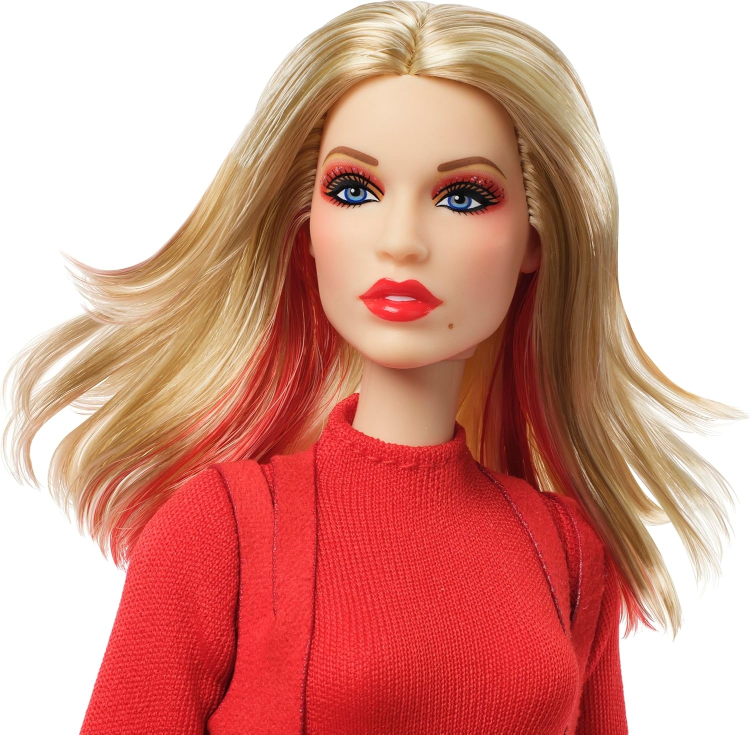 imageBarbie Signature Doll Kylie Minogue Posable Collectible in Padam Padam Music Video Outfit with Red Bodysuit Chiffon Cape and LaceUp Boots