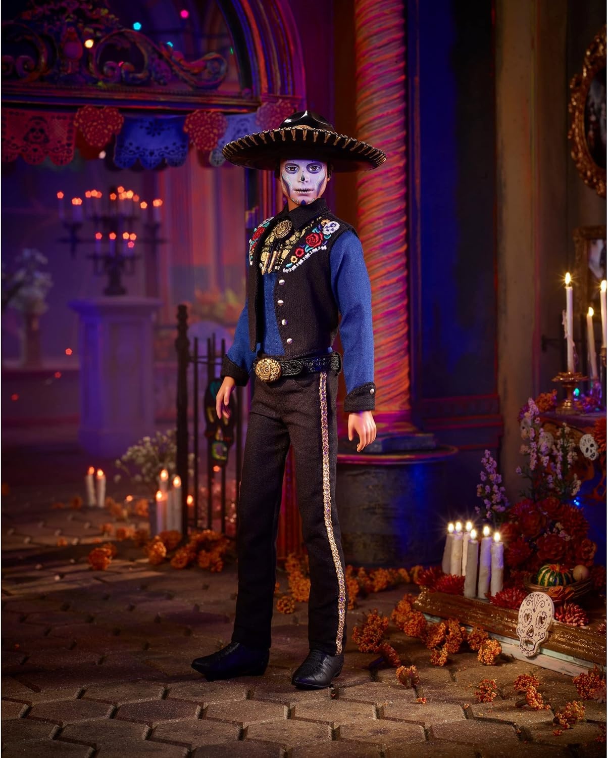 imageBarbie Signature Fashion Doll 2022 Da De Muertos Ken Collectible Wearing Shirt Vest amp Sombrero with Calavera Face Paint