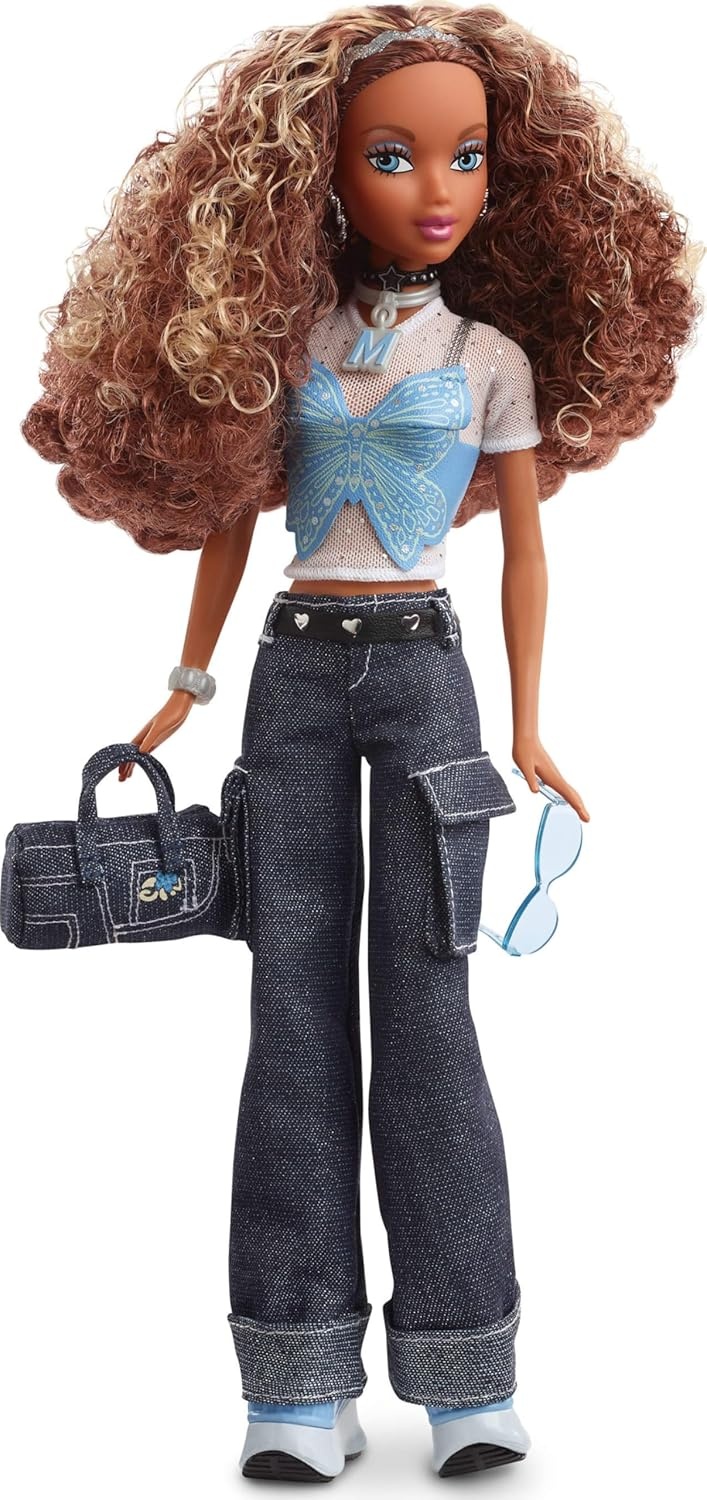 imageBarbie Signature My Scene Madison Doll amp Accessories Y2KInspired Outfit with Butterfly Top Cargo Jeans Denim Bag amp Display Stand