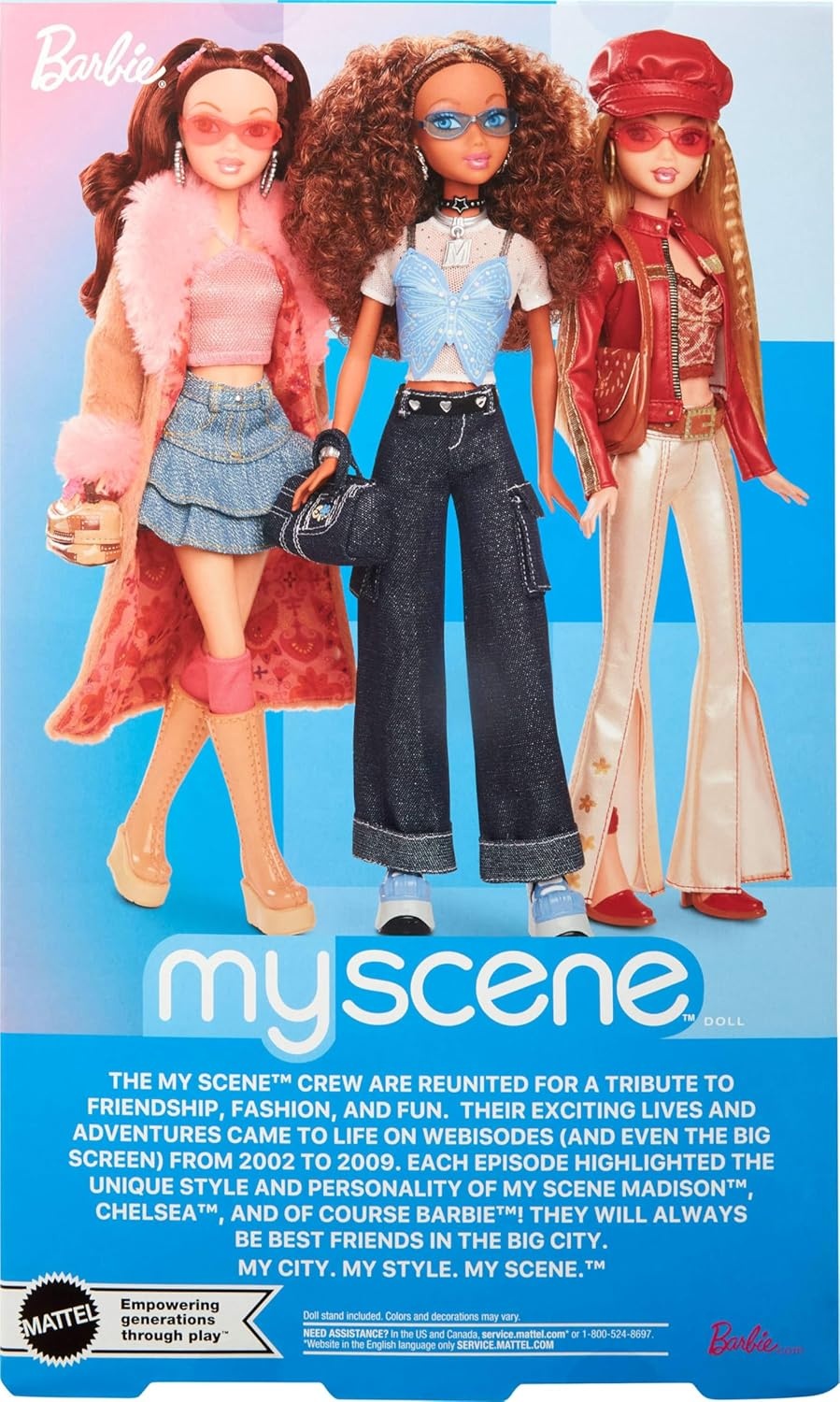 imageBarbie Signature My Scene Madison Doll amp Accessories Y2KInspired Outfit with Butterfly Top Cargo Jeans Denim Bag amp Display Stand