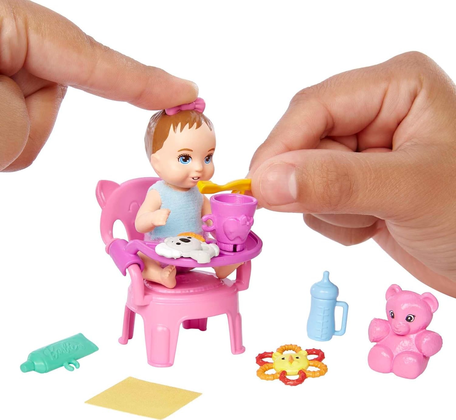 imageBarbie Skipper Babysitters Inc Baby Small Doll amp Accessories First Tooth Playset with Appearing amp Disappearing ToothHigh Chair