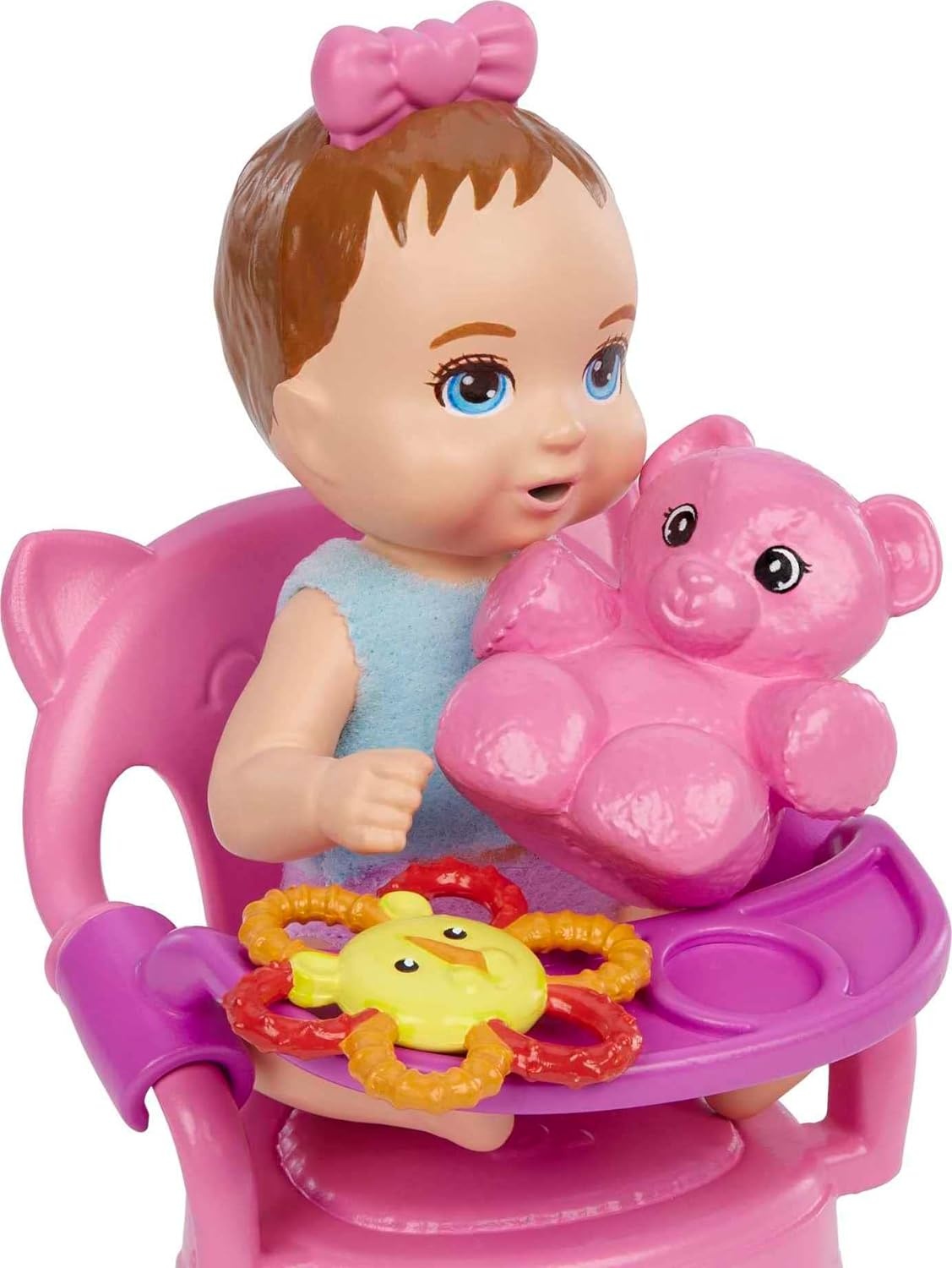 imageBarbie Skipper Babysitters Inc Baby Small Doll amp Accessories First Tooth Playset with Appearing amp Disappearing ToothHigh Chair