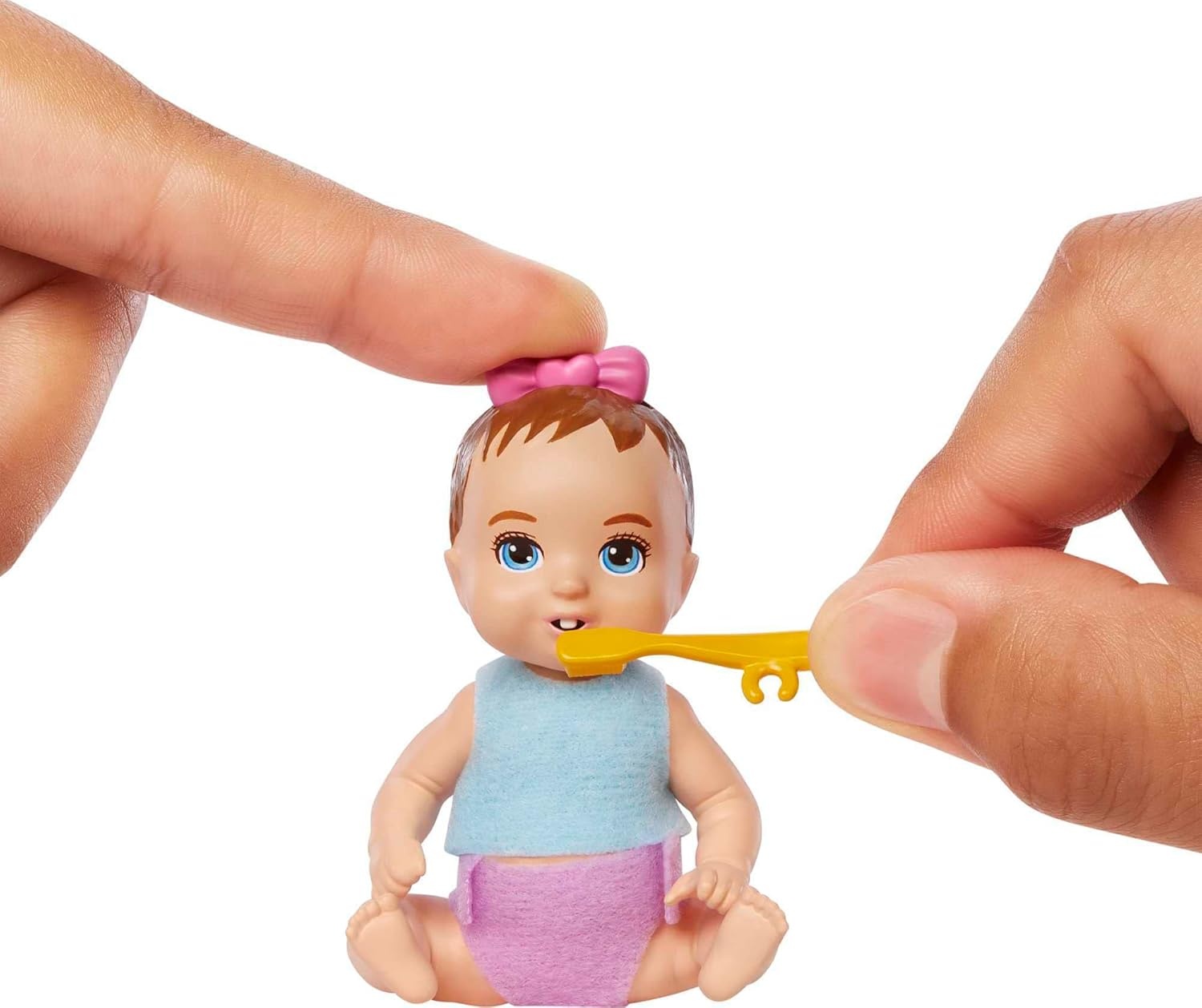 imageBarbie Skipper Babysitters Inc Baby Small Doll amp Accessories First Tooth Playset with Appearing amp Disappearing ToothHigh Chair