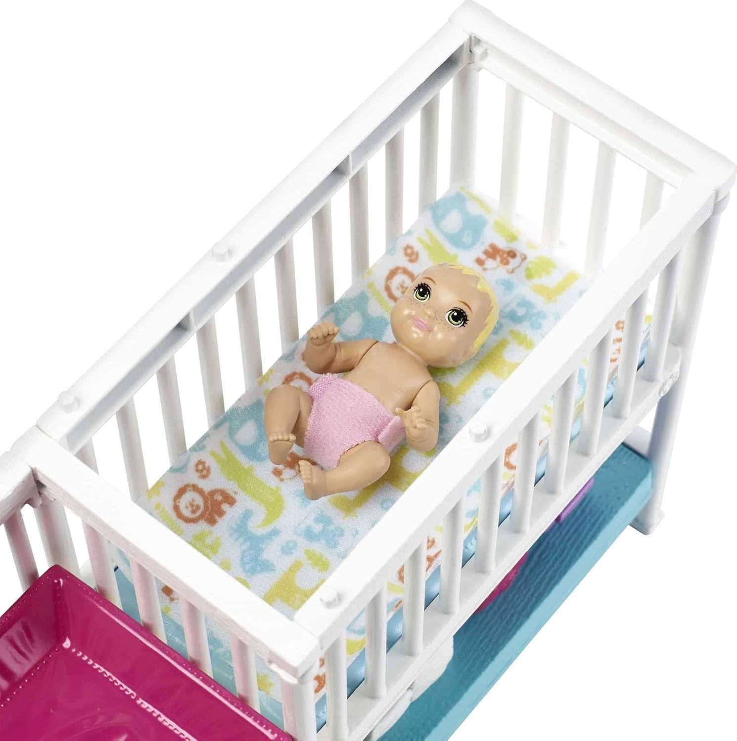 imageBarbie Skipper Babysitters Inc Bedtime Playset with Babysitting Skipper Doll Toddler Doll with GlowintheDark Pajamas Bed Sleeping Kitty Teddy Bear Blanket and Storybook for Kids 37 Years OldNursery Playset