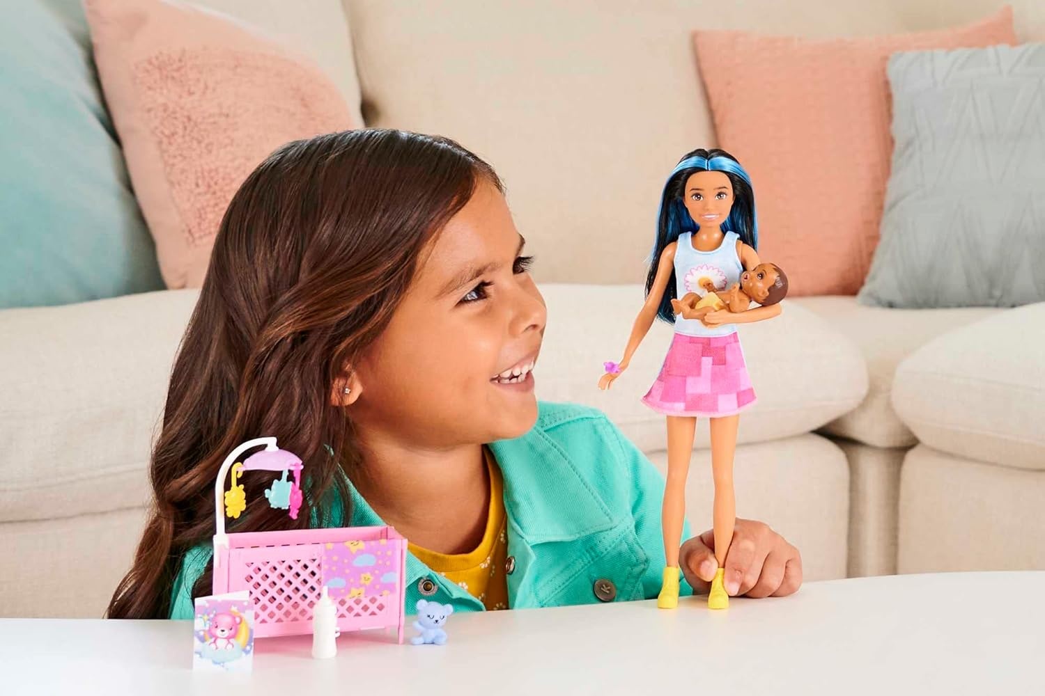 imageBarbie Skipper Babysitters Inc Crib Playset with Doll Baby Doll with Sleepy Eyes Furniture amp AccessoriesMulticolor