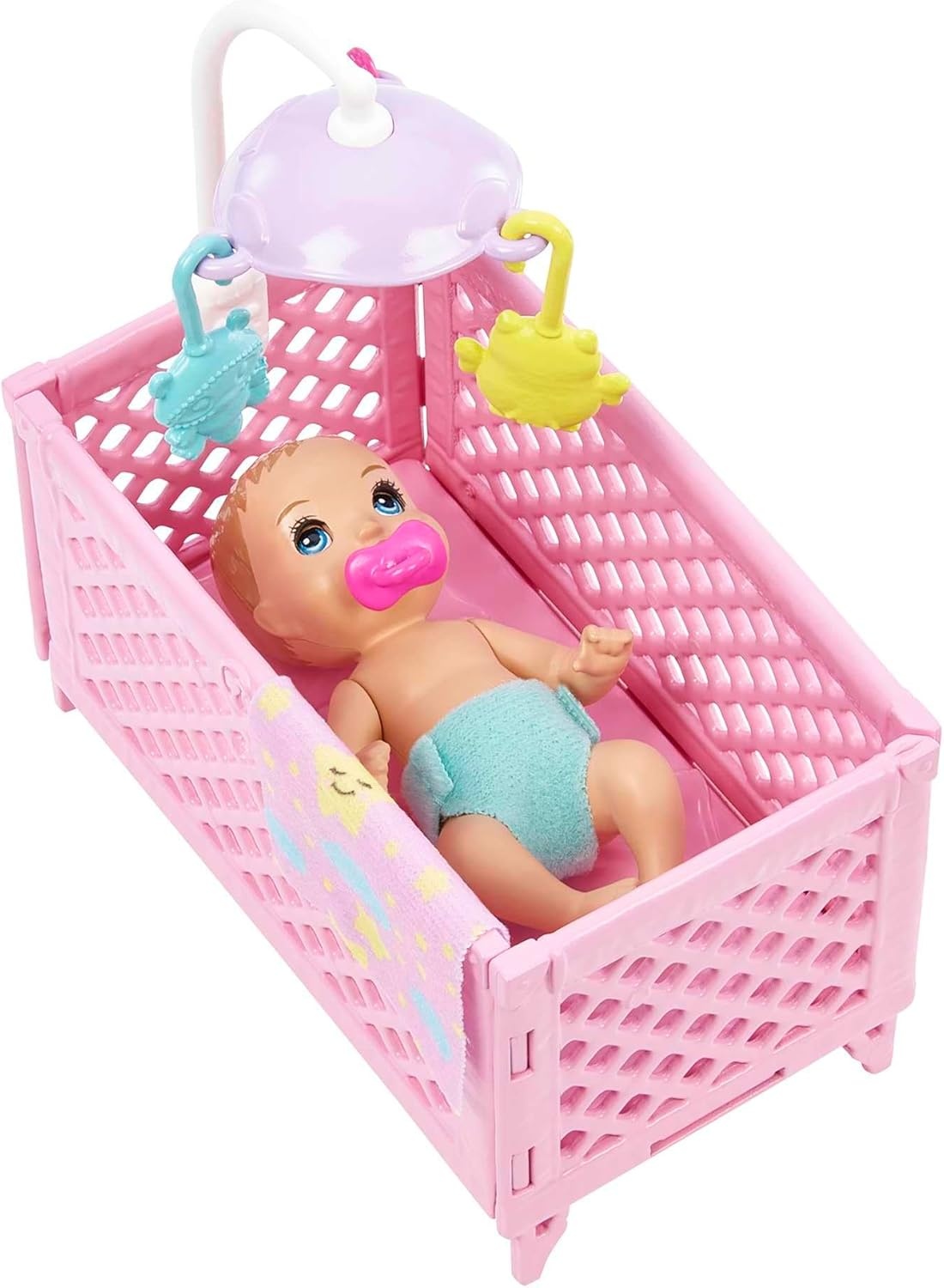 imageBarbie Skipper Babysitters Inc Crib Playset with Doll Baby Doll with Sleepy Eyes Furniture amp AccessoriesMulticolor