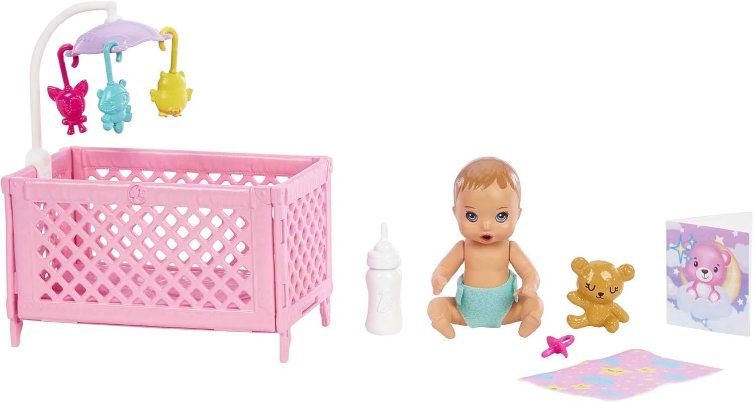 imageBarbie Skipper Babysitters Inc Crib Playset with Doll Baby Doll with Sleepy Eyes Furniture amp AccessoriesMulticolor