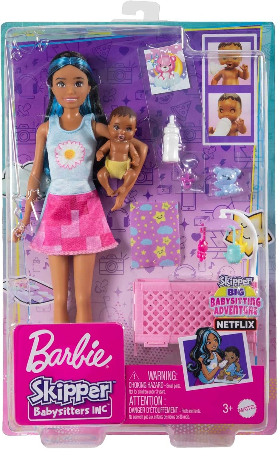 imageBarbie Skipper Babysitters Inc Crib Playset with Doll Baby Doll with Sleepy Eyes Furniture amp AccessoriesMulticolor