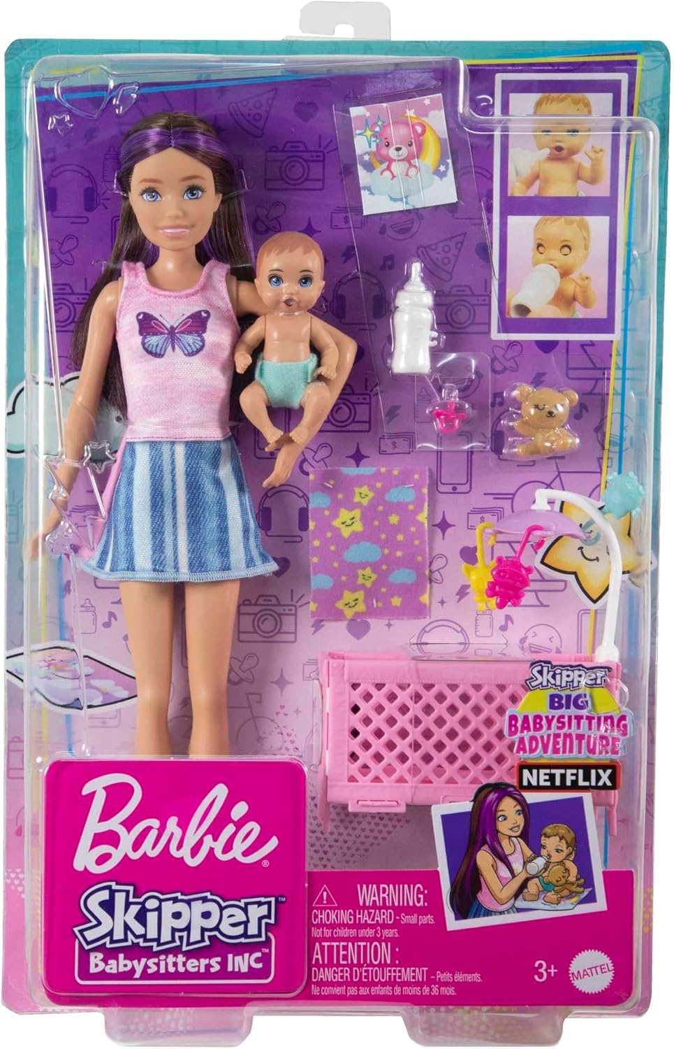 imageBarbie Skipper Babysitters Inc Crib Playset with Doll Baby Doll with Sleepy Eyes Furniture amp AccessoriesMulticolor