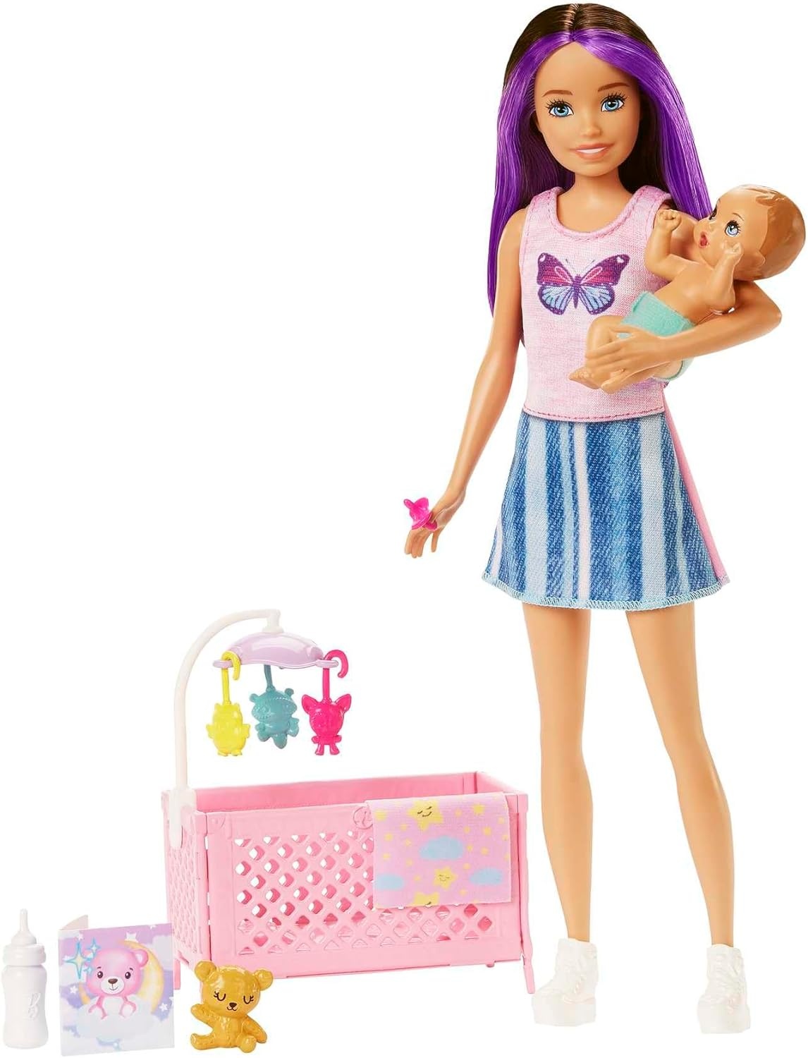 imageBarbie Skipper Babysitters Inc Crib Playset with Doll Baby Doll with Sleepy Eyes Furniture amp AccessoriesMulticolor