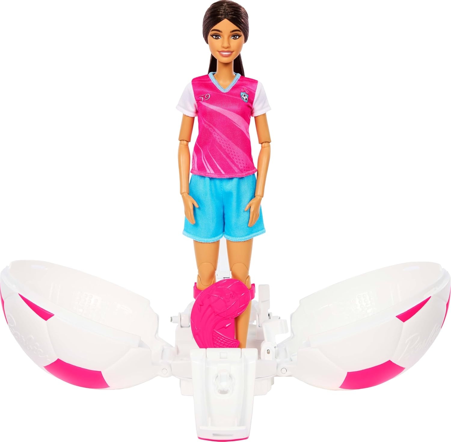 imageBarbie Team Roll and Reveal Soccer Player Doll and Accessories with Brunette Fashion Doll amp 8 Surprises and a Soccer Ball EncasementSoccer