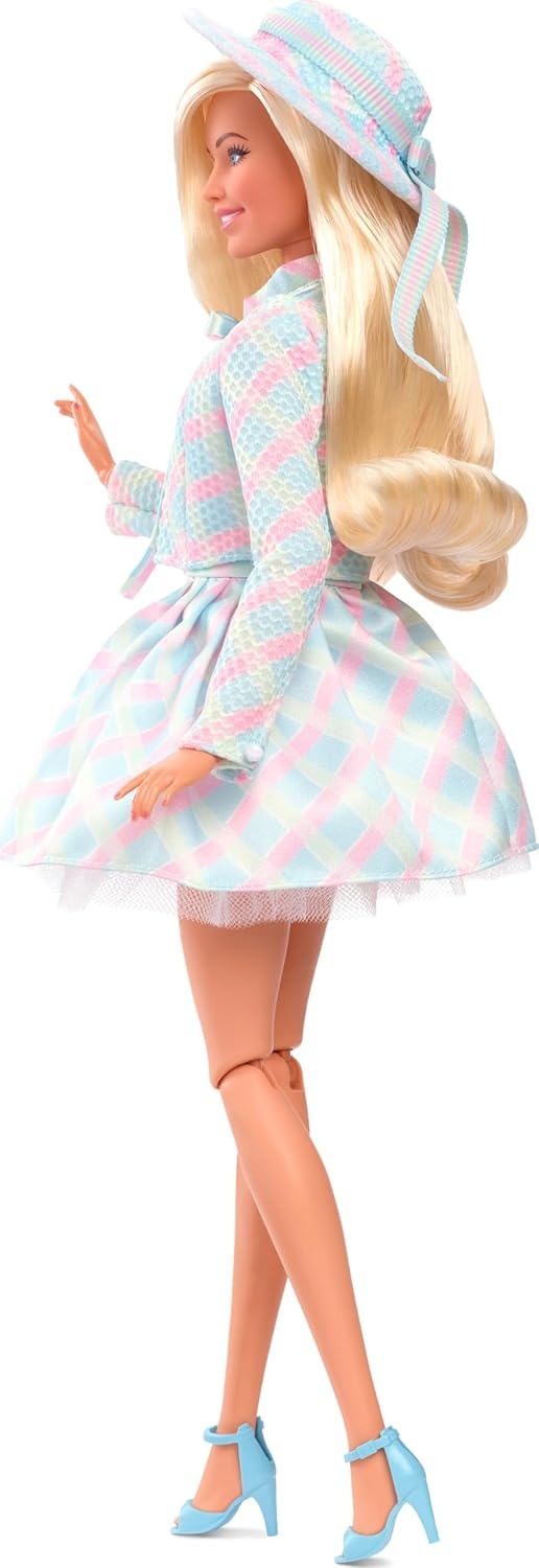 imageBarbie The Movie Doll Margot Robbie as Collectible Doll Wearing Blue Plaid Matching Set with Matching Hat amp JacketBlue
